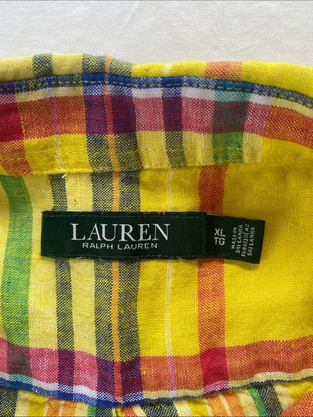 Lauren Ralph Lauren Bright Yellow Multicolor Plaid Button-Down Shirt - Picture 7 of 8